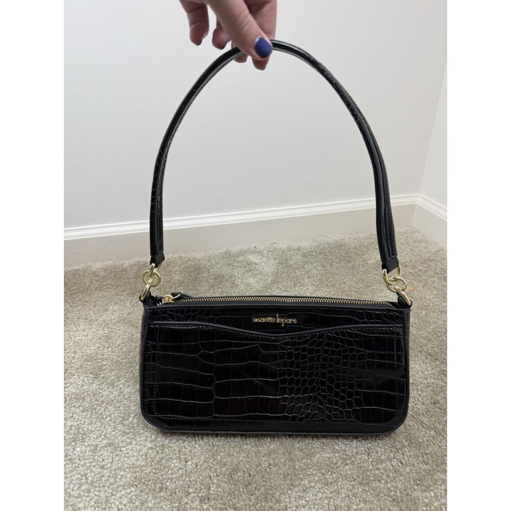 Nanette Lepore Juliette Black Fake Croc Shoulder Bag Classic Gold Hardware Party